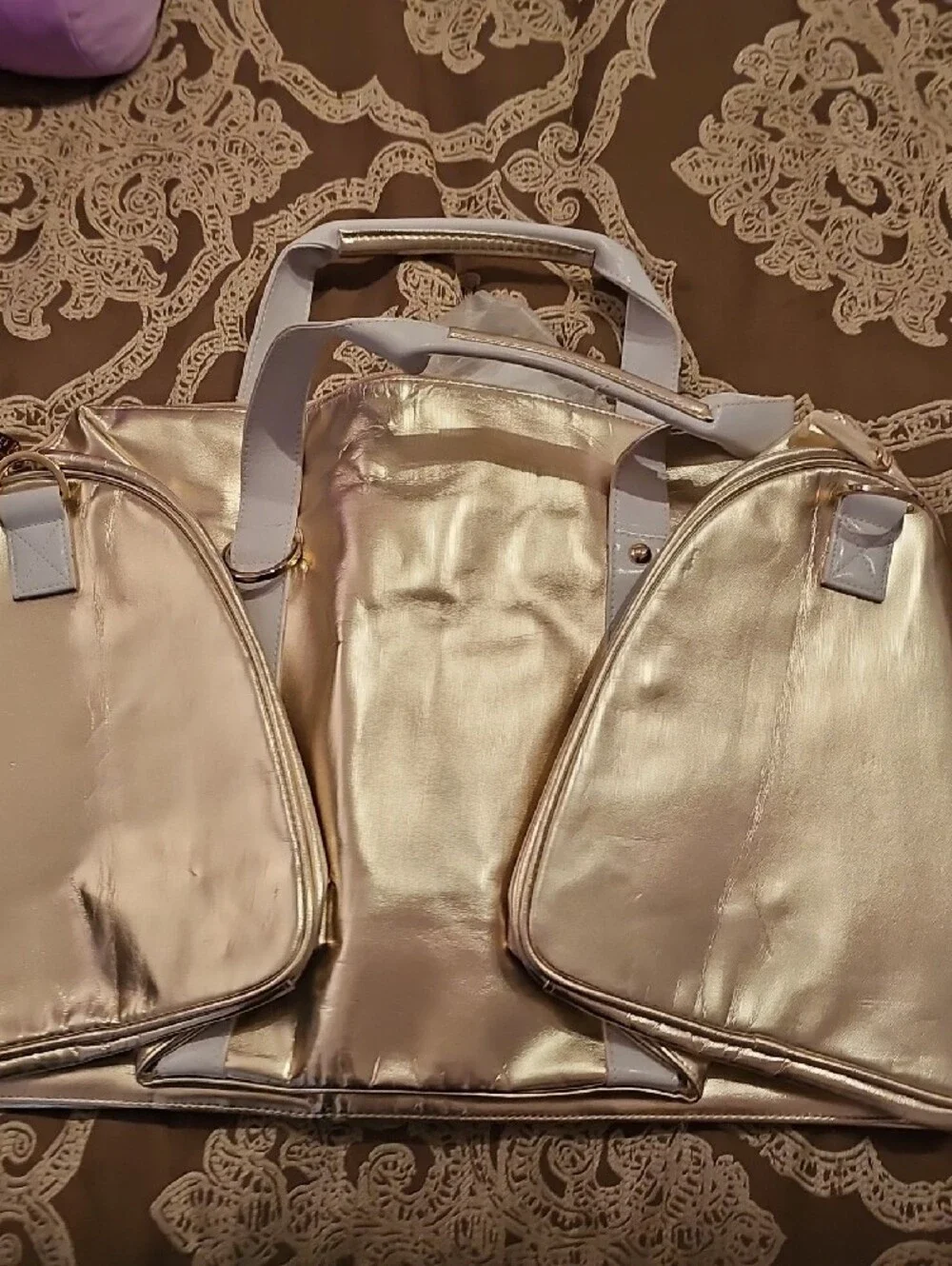 Versace Gold Metallic Tote with Logo Plaque